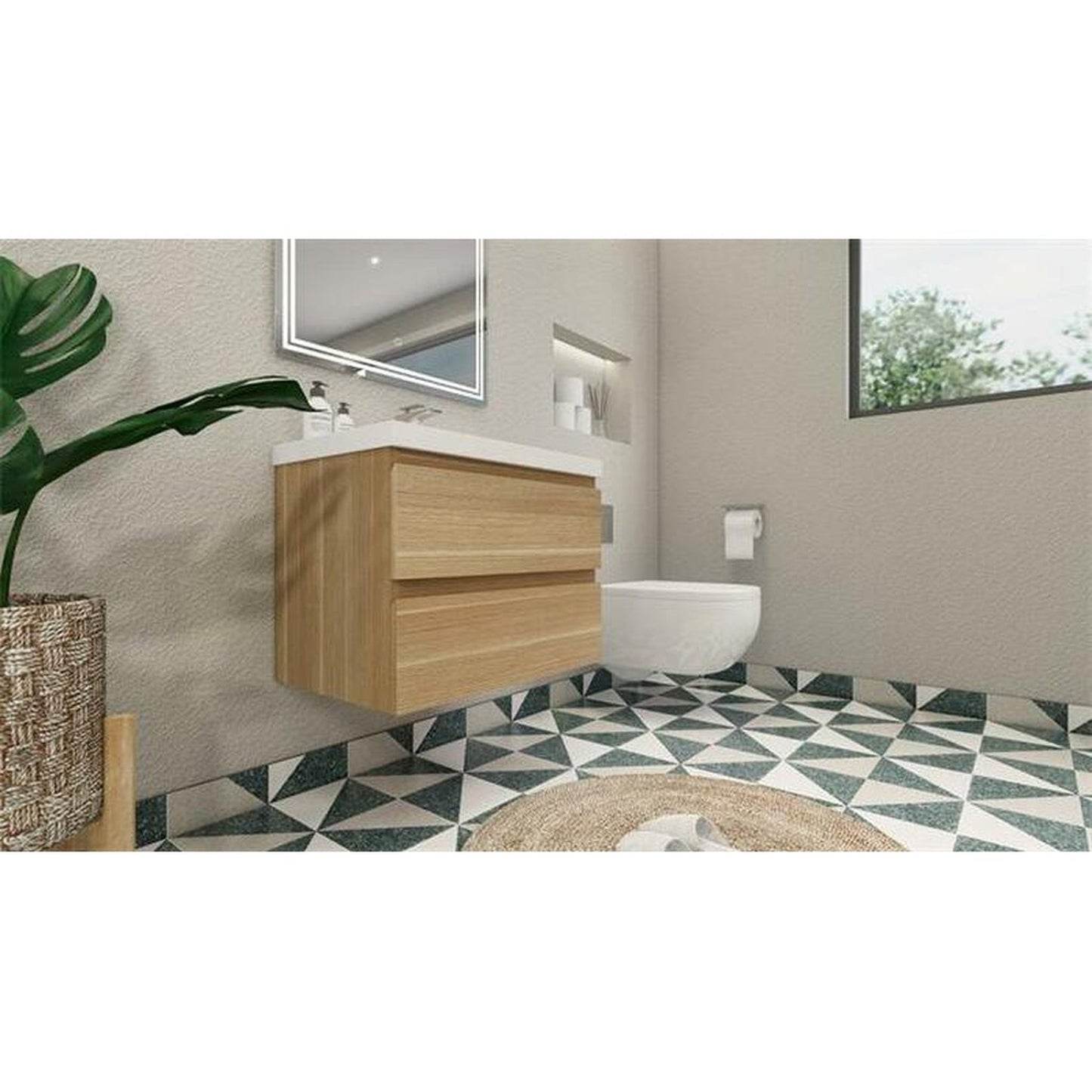 Moreno Bath Bohemia Lina 36" New England Oak Wall-Mounted Vanity With Single Reinforced White Acrylic Sink