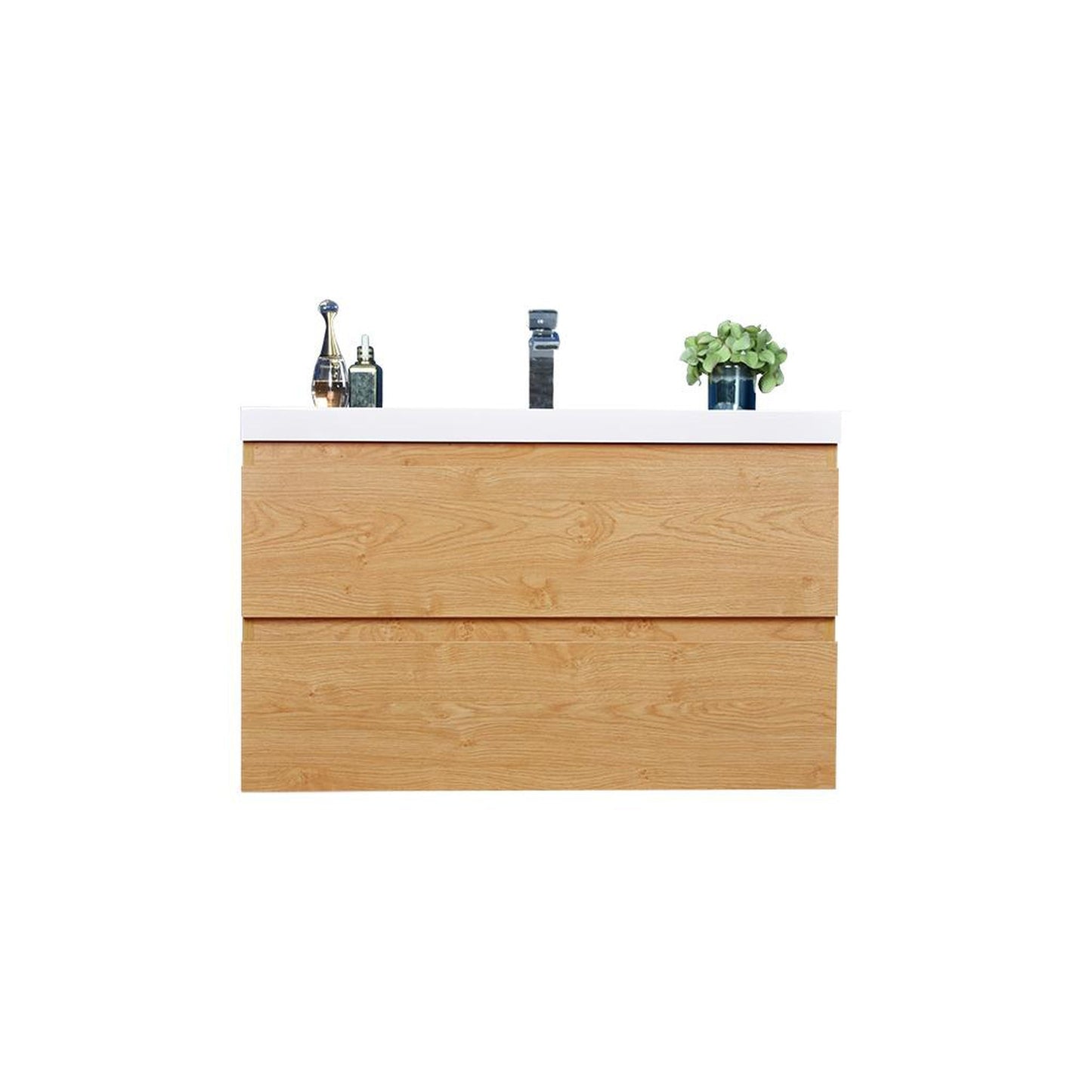 Moreno Bath Bohemia Lina 36" New England Oak Wall-Mounted Vanity With Single Reinforced White Acrylic Sink