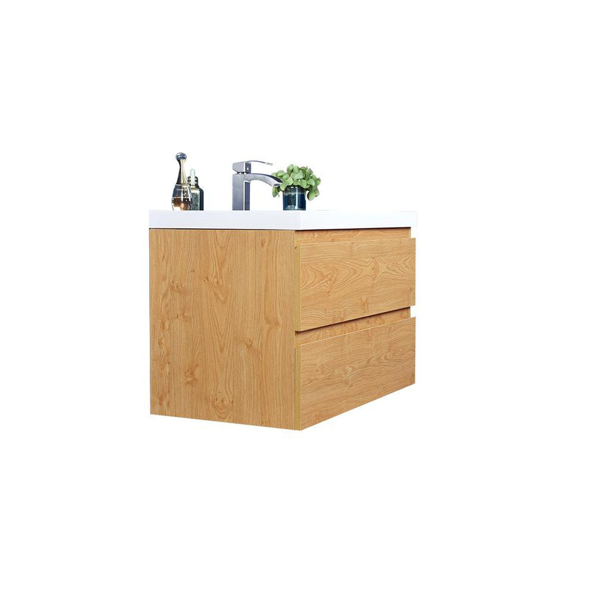 Moreno Bath Bohemia Lina 36" New England Oak Wall-Mounted Vanity With Single Reinforced White Acrylic Sink