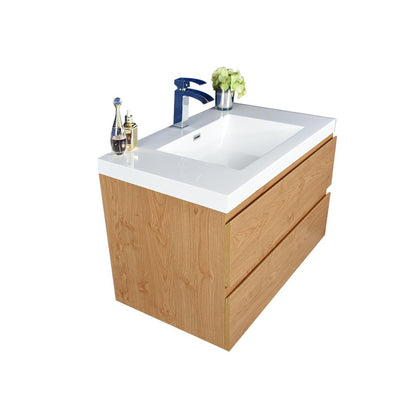 Moreno Bath Bohemia Lina 36" New England Oak Wall-Mounted Vanity With Single Reinforced White Acrylic Sink