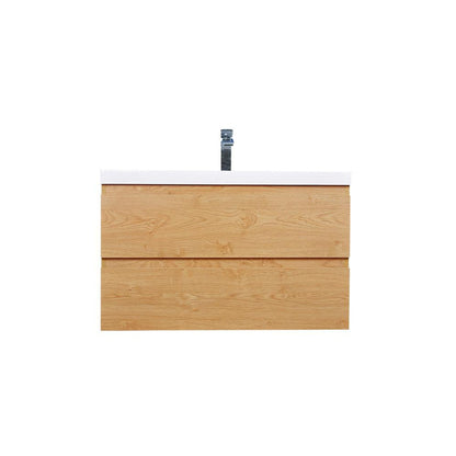 Moreno Bath Bohemia Lina 36" New England Oak Wall-Mounted Vanity With Single Reinforced White Acrylic Sink