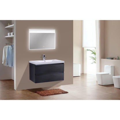 Moreno Bath Bohemia Lina 36" Rich Black Wall-Mounted Vanity With Single Reinforced White Acrylic Sink