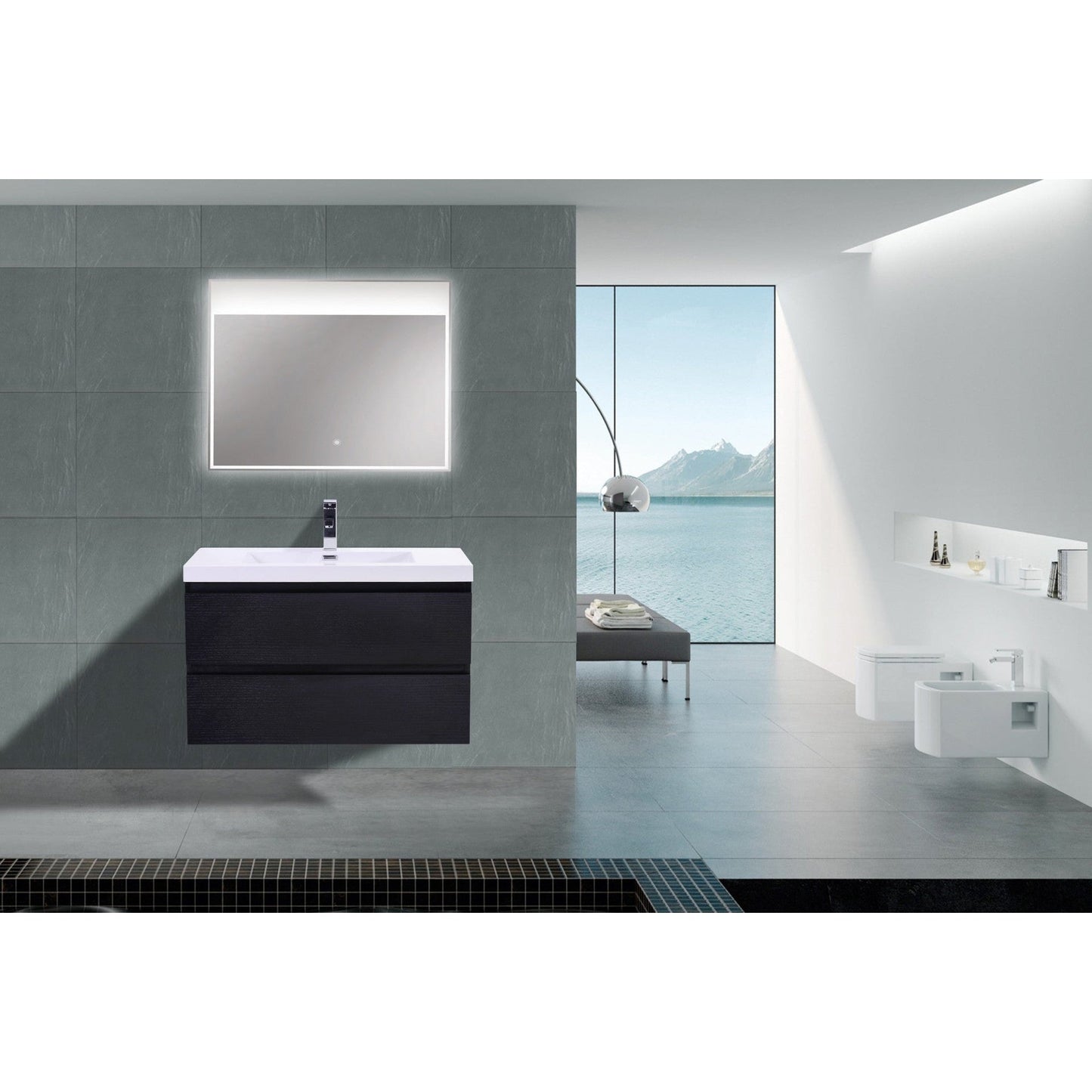 Moreno Bath Bohemia Lina 36" Rich Black Wall-Mounted Vanity With Single Reinforced White Acrylic Sink