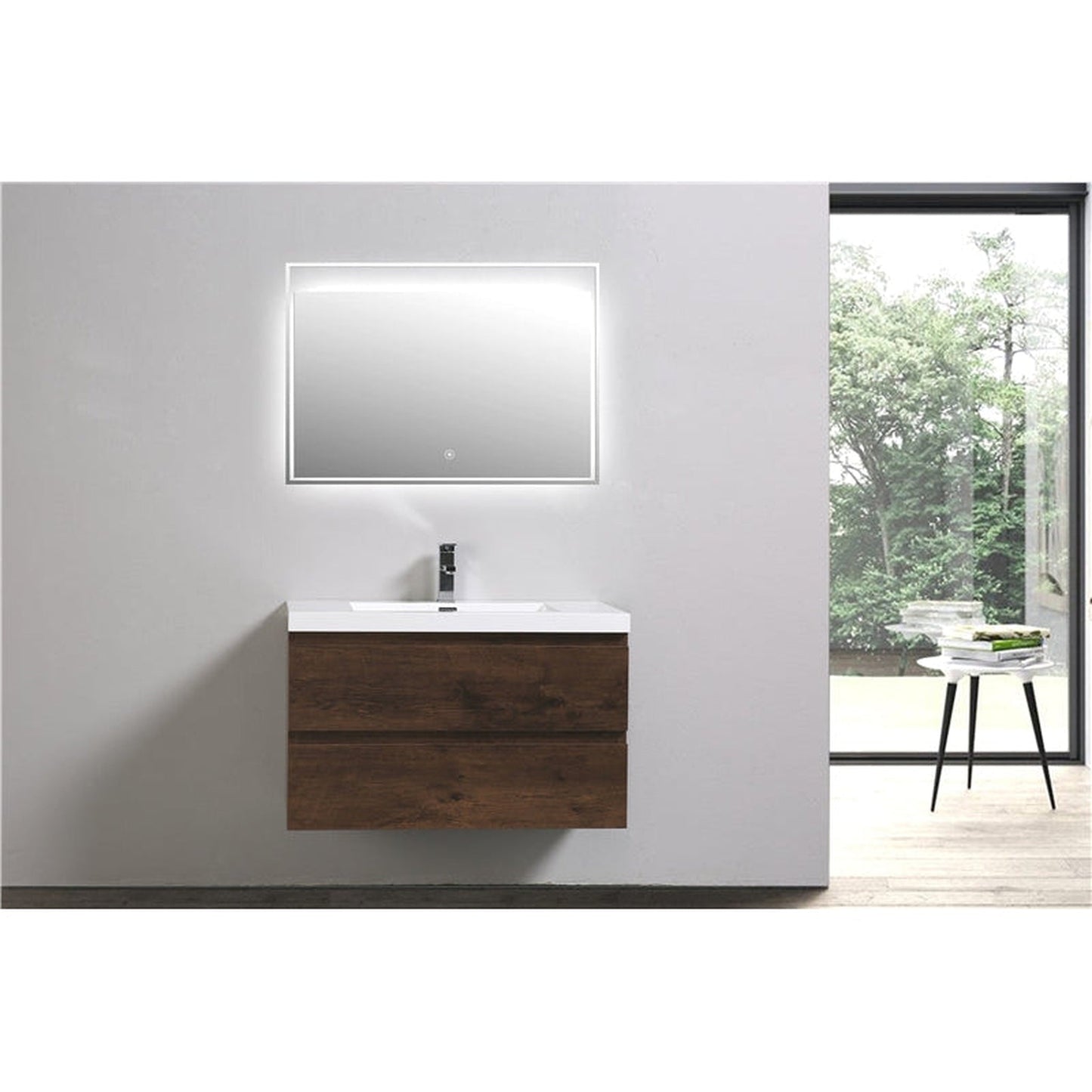 Moreno Bath Bohemia Lina 36" Rosewood Wall-Mounted Vanity With Single Reinforced White Acrylic Sink