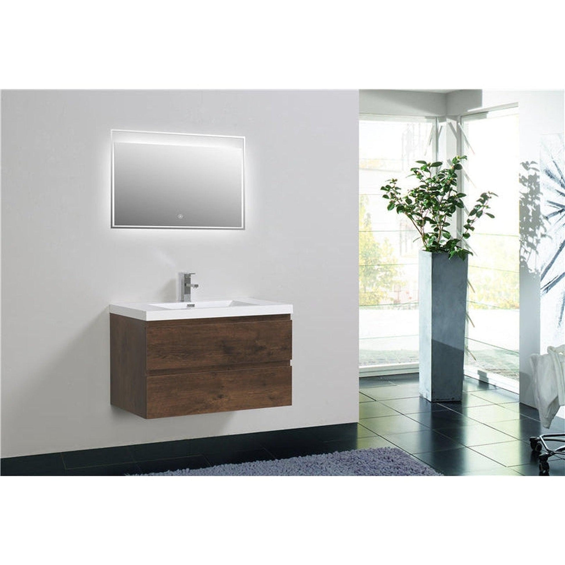 Moreno Bath Bohemia Lina 36" Rosewood Wall-Mounted Vanity With Single Reinforced White Acrylic Sink