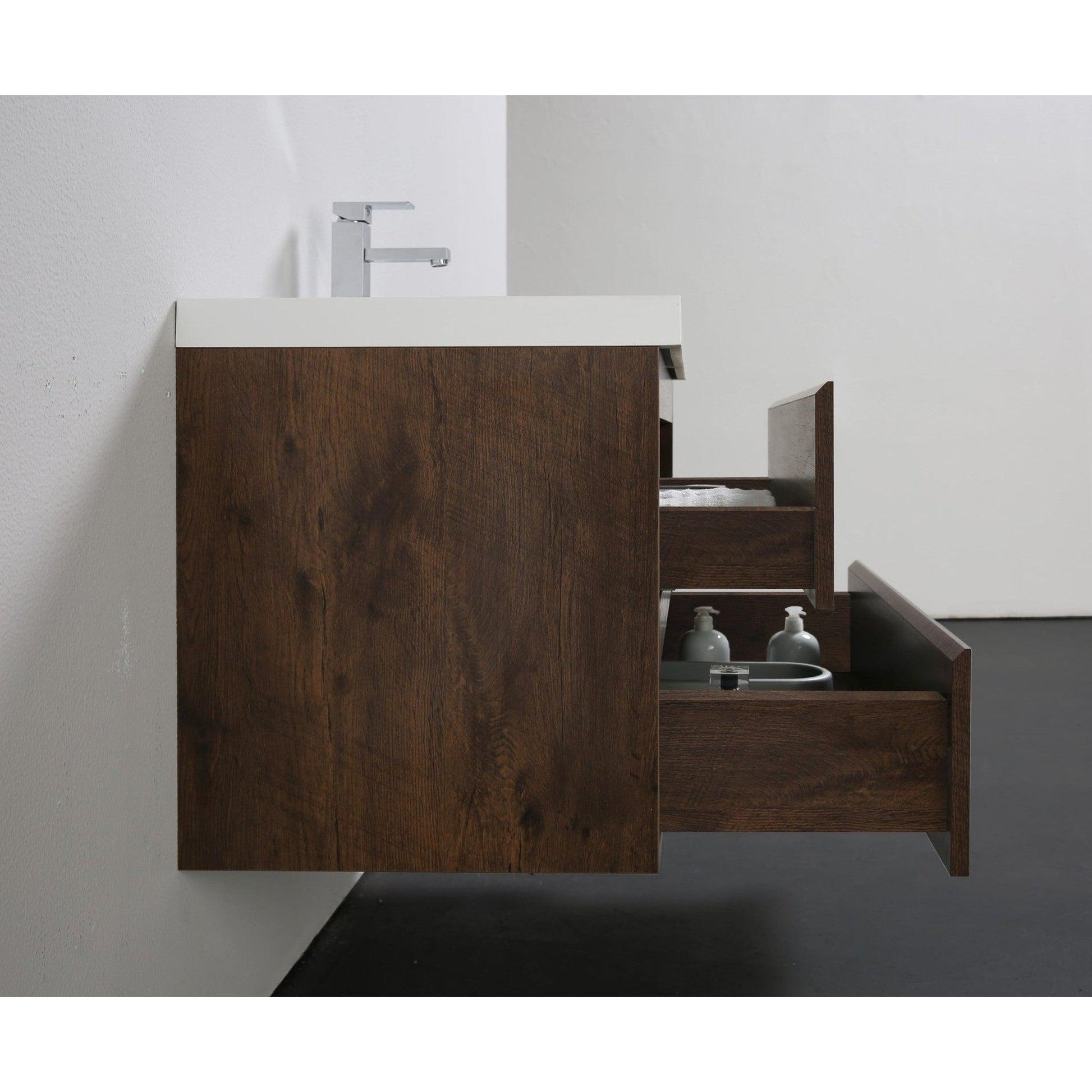 Moreno Bath Bohemia Lina 36" Rosewood Wall-Mounted Vanity With Single Reinforced White Acrylic Sink