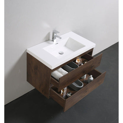 Moreno Bath Bohemia Lina 36" Rosewood Wall-Mounted Vanity With Single Reinforced White Acrylic Sink