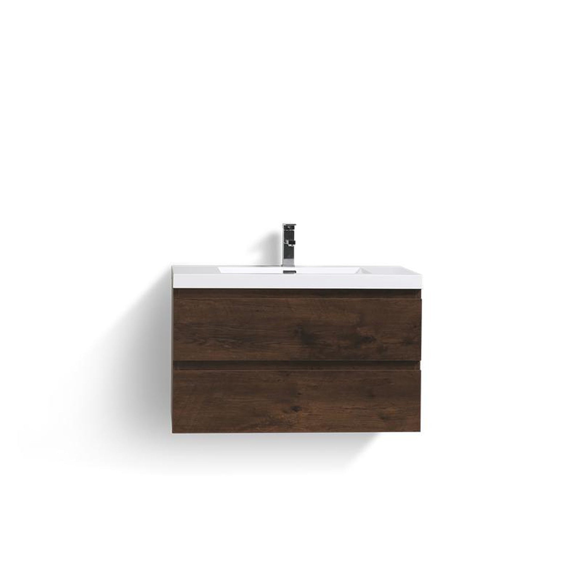 Moreno Bath Bohemia Lina 36" Rosewood Wall-Mounted Vanity With Single Reinforced White Acrylic Sink