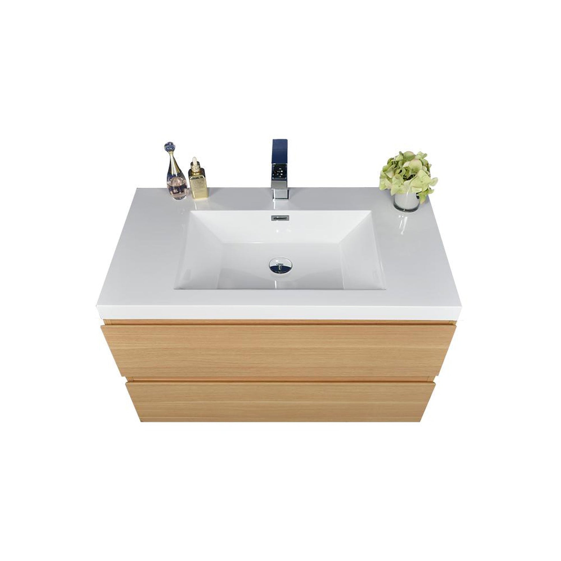 Moreno Bath Bohemia Lina 36" White Oak Wall-Mounted Vanity With Single Reinforced White Acrylic Sink