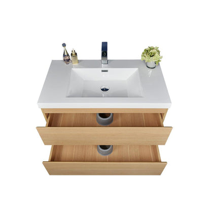 Moreno Bath Bohemia Lina 36" White Oak Wall-Mounted Vanity With Single Reinforced White Acrylic Sink