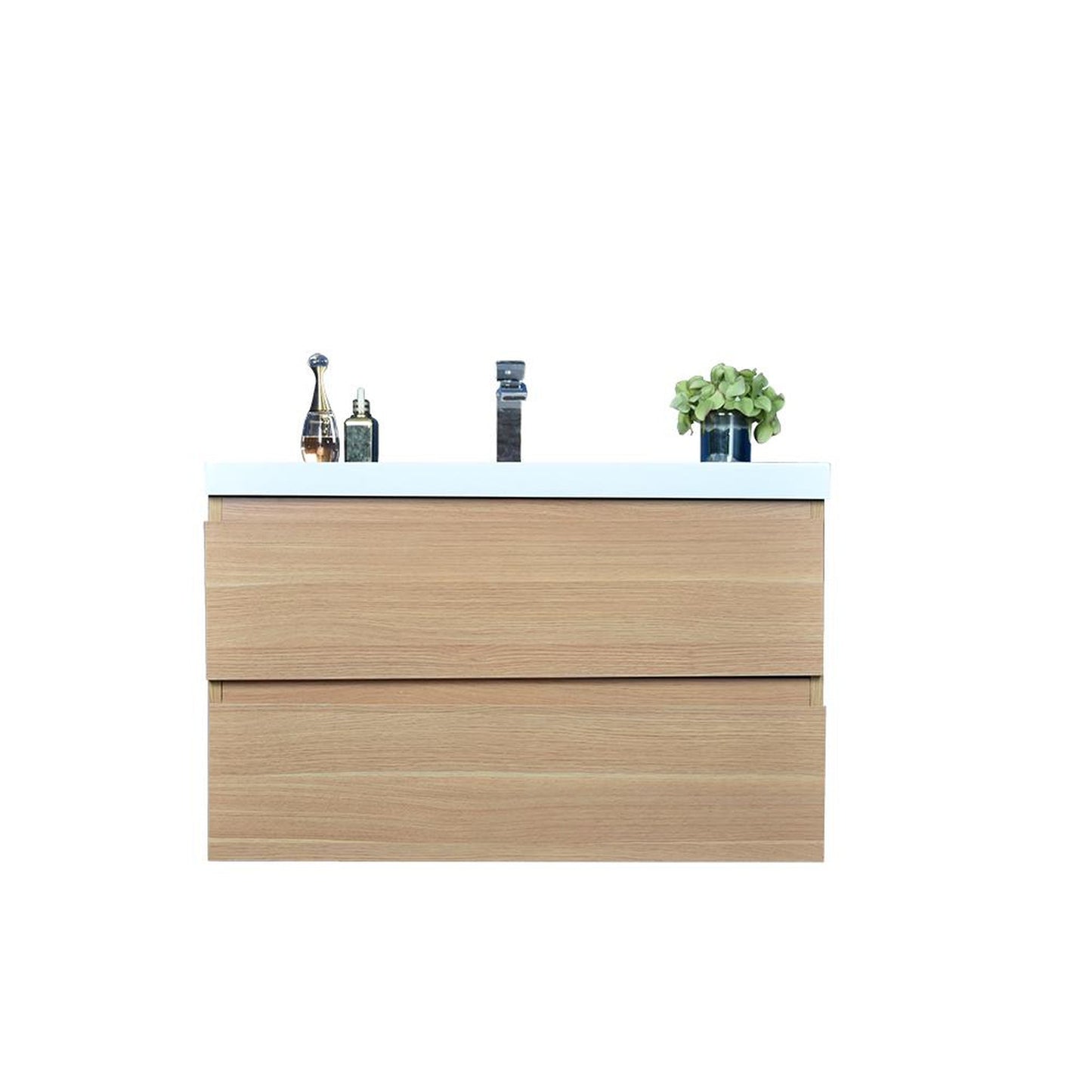 Moreno Bath Bohemia Lina 36" White Oak Wall-Mounted Vanity With Single Reinforced White Acrylic Sink