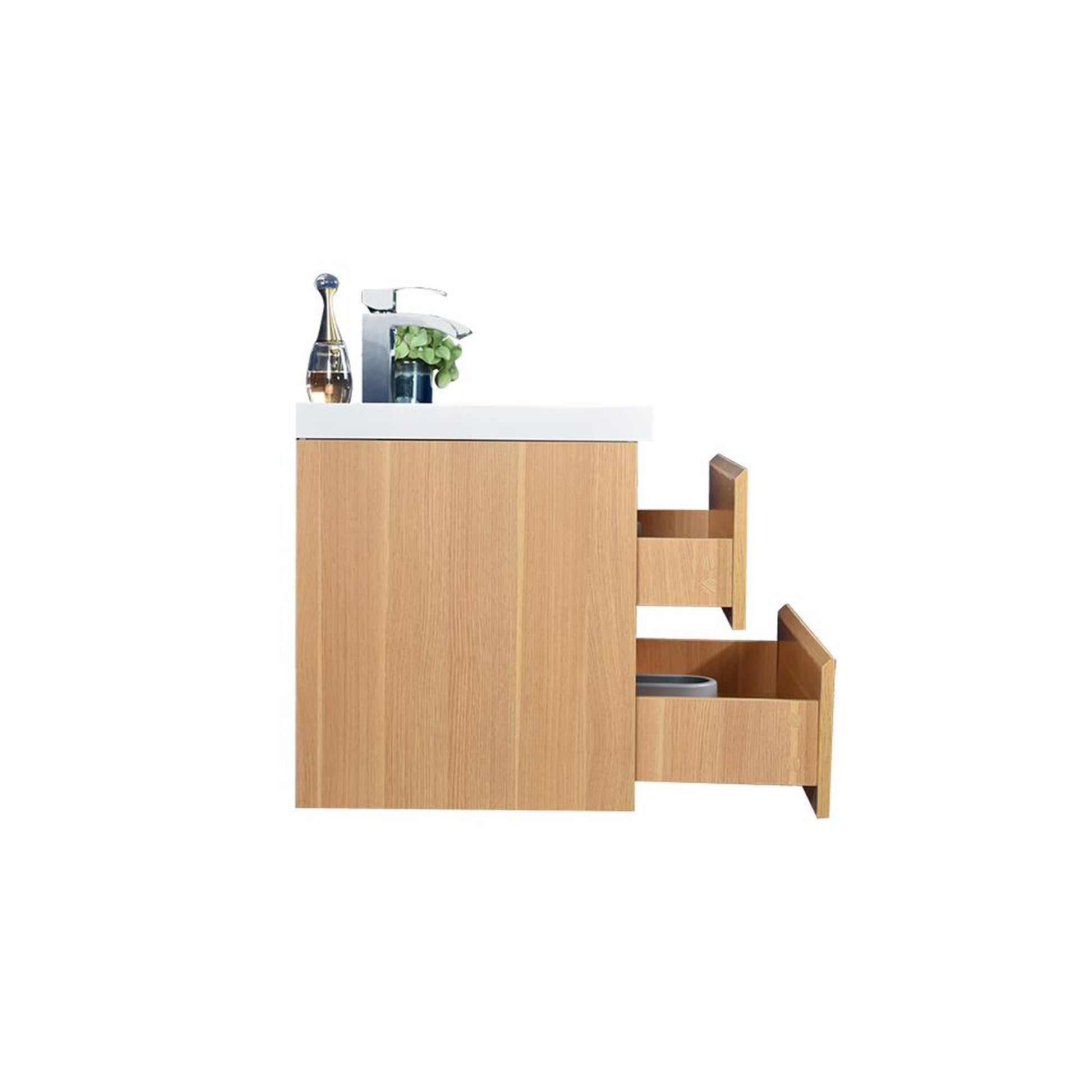 Moreno Bath Bohemia Lina 36" White Oak Wall-Mounted Vanity With Single Reinforced White Acrylic Sink