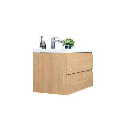 Moreno Bath Bohemia Lina 36" White Oak Wall-Mounted Vanity With Single Reinforced White Acrylic Sink