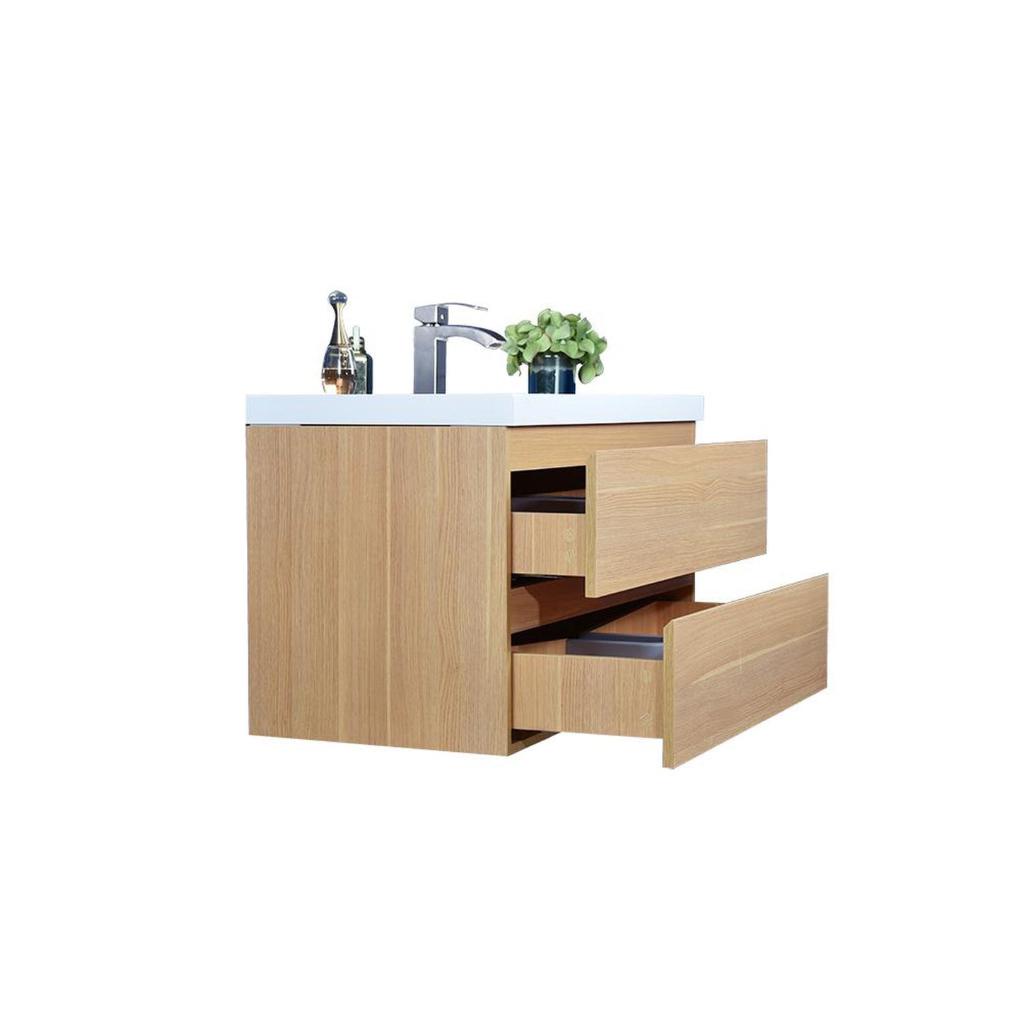 Moreno Bath Bohemia Lina 36" White Oak Wall-Mounted Vanity With Single Reinforced White Acrylic Sink