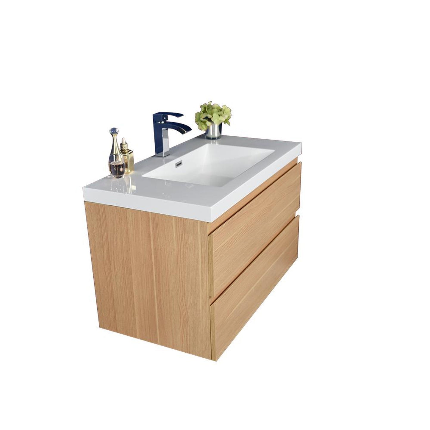 Moreno Bath Bohemia Lina 36" White Oak Wall-Mounted Vanity With Single Reinforced White Acrylic Sink