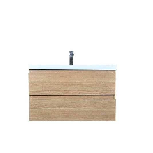 Moreno Bath Bohemia Lina 36" White Oak Wall-Mounted Vanity With Single Reinforced White Acrylic Sink