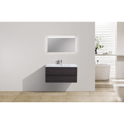 Moreno Bath Bohemia Lina 42" Dark Gray Oak Wall-Mounted Vanity With Single Reinforced White Acrylic Sink