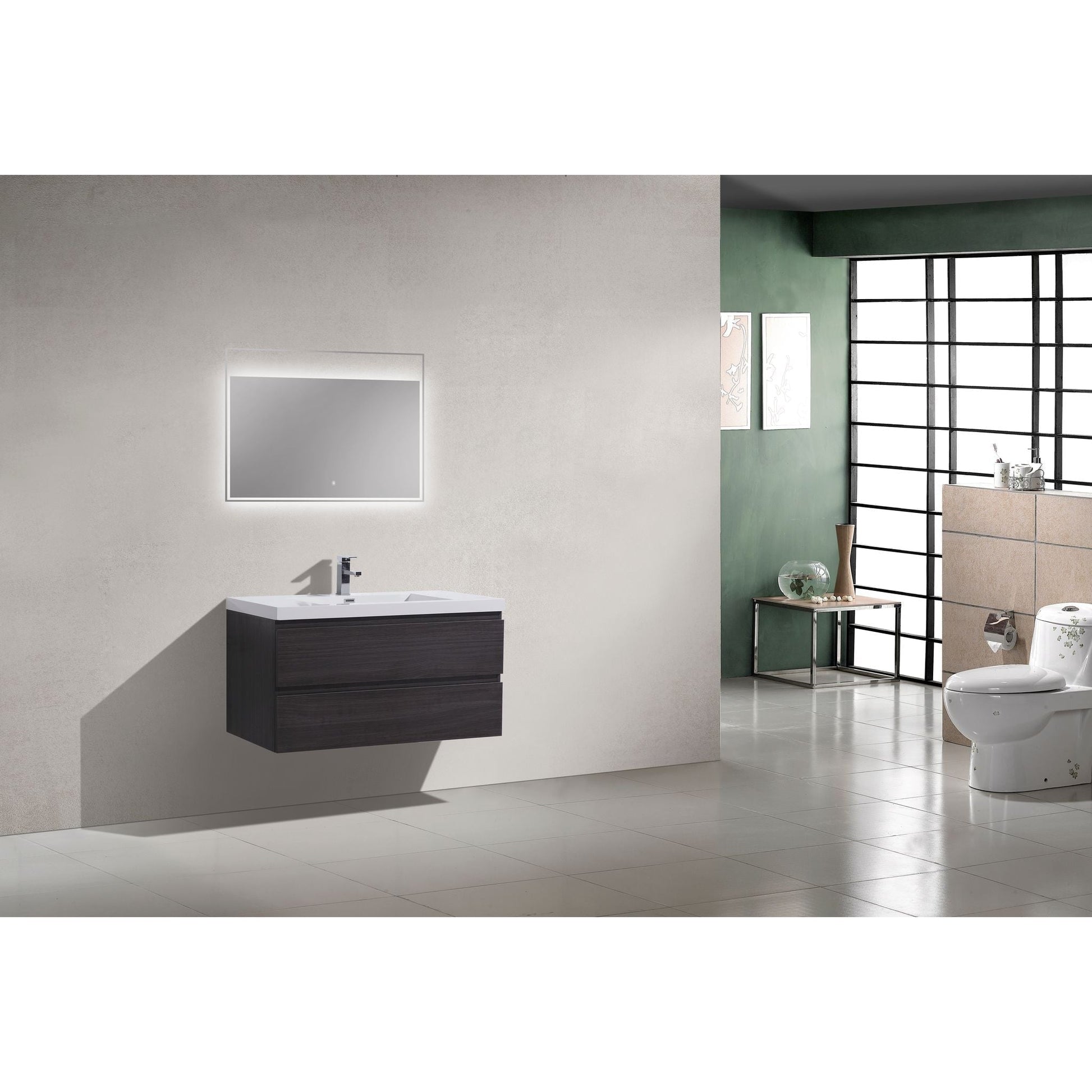 Moreno Bath Bohemia Lina 42" Dark Gray Oak Wall-Mounted Vanity With Single Reinforced White Acrylic Sink