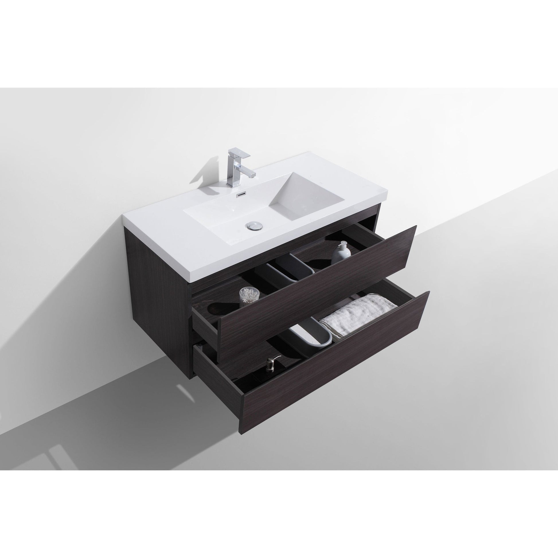 Moreno Bath Bohemia Lina 42" Dark Gray Oak Wall-Mounted Vanity With Single Reinforced White Acrylic Sink