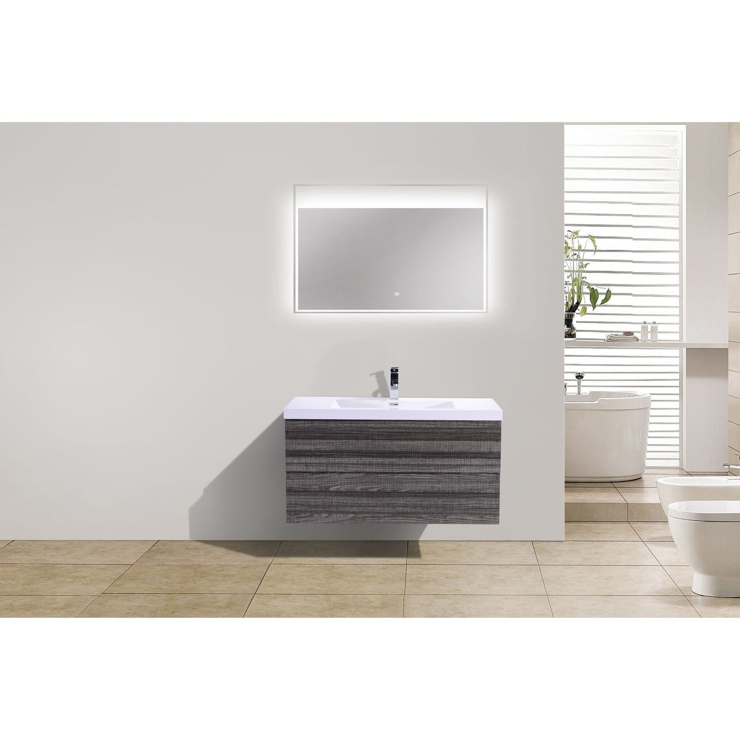 Moreno Bath Bohemia Lina 42" High Gloss Ash Gray Wall-Mounted Vanity With Single Reinforced White Acrylic Sink