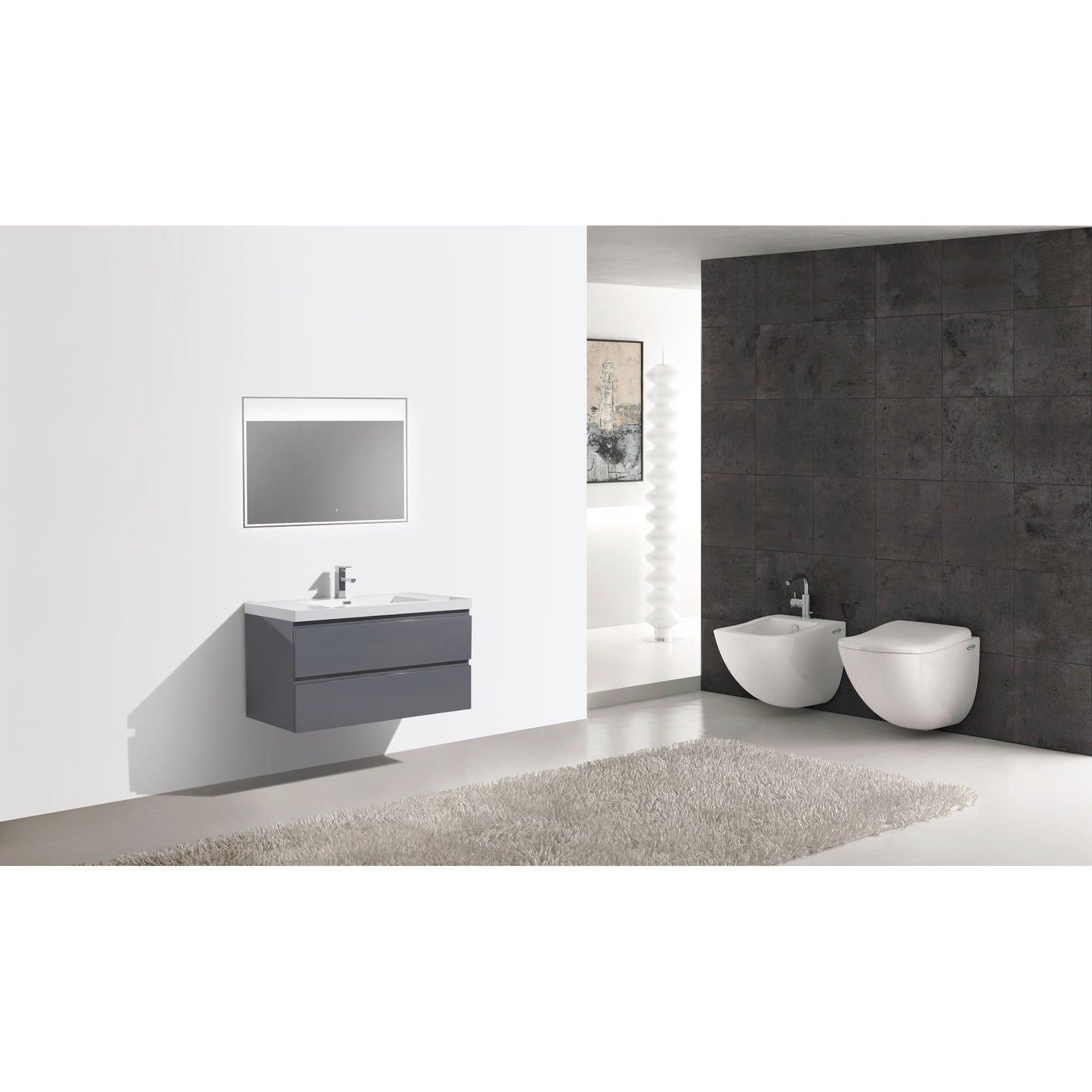 Moreno Bath Bohemia Lina 42" High Gloss Gray Wall-Mounted Vanity With Single Reinforced White Acrylic Sink