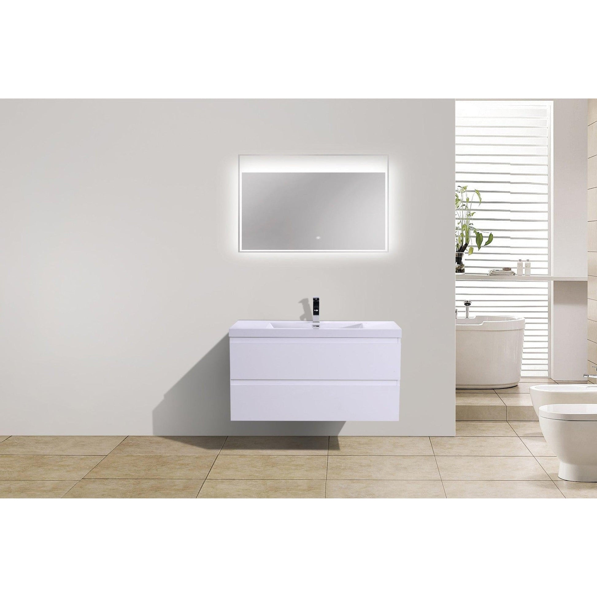 Moreno Bath Bohemia Lina 42" High Gloss White Wall-Mounted Vanity With Single Reinforced White Acrylic Sink
