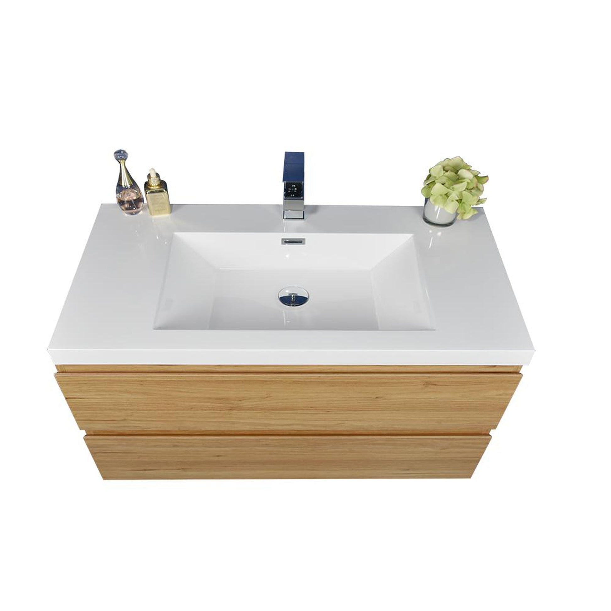 Moreno Bath Bohemia Lina 42" Nature Oak Wall-Mounted Vanity With Single Reinforced White Acrylic Sink