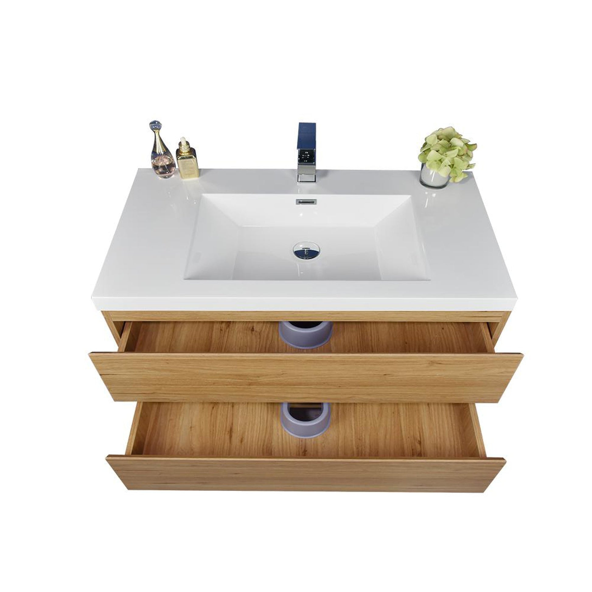 Moreno Bath Bohemia Lina 42" Nature Oak Wall-Mounted Vanity With Single Reinforced White Acrylic Sink