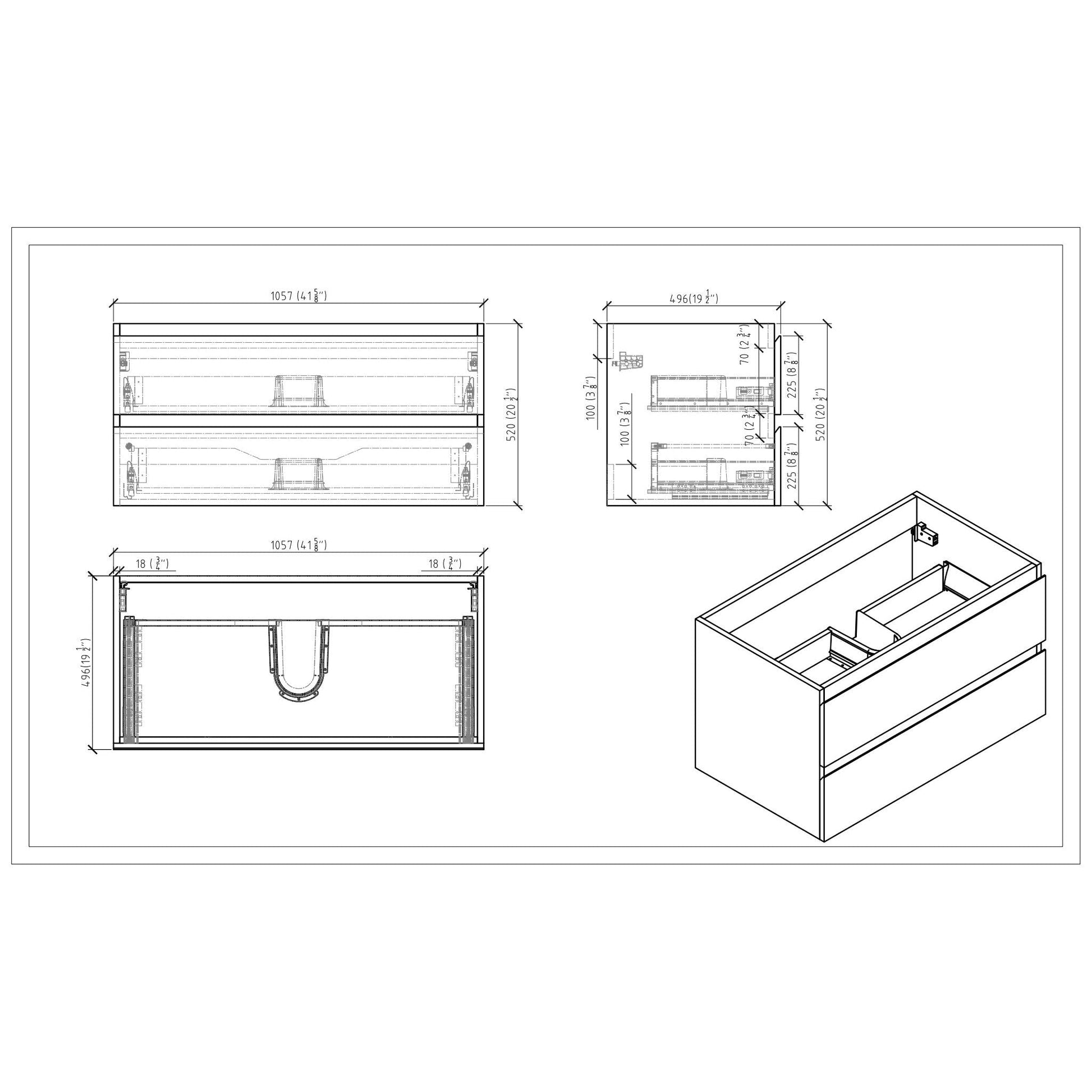 Moreno Bath Bohemia Lina 42" Nature Oak Wall-Mounted Vanity With Single Reinforced White Acrylic Sink