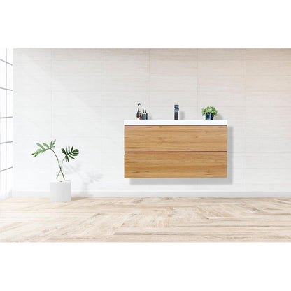 Moreno Bath Bohemia Lina 42" Nature Oak Wall-Mounted Vanity With Single Reinforced White Acrylic Sink