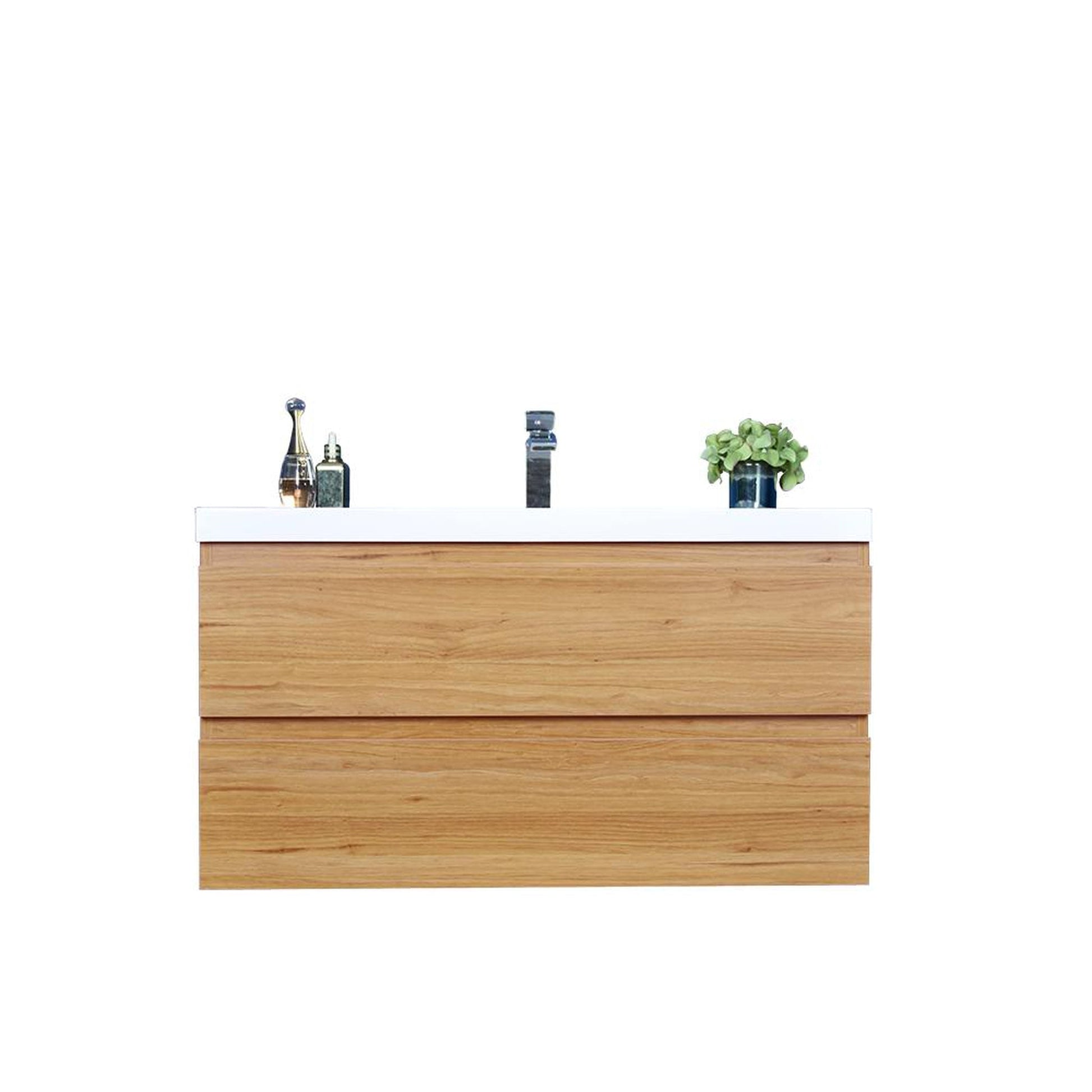 Moreno Bath Bohemia Lina 42" Nature Oak Wall-Mounted Vanity With Single Reinforced White Acrylic Sink