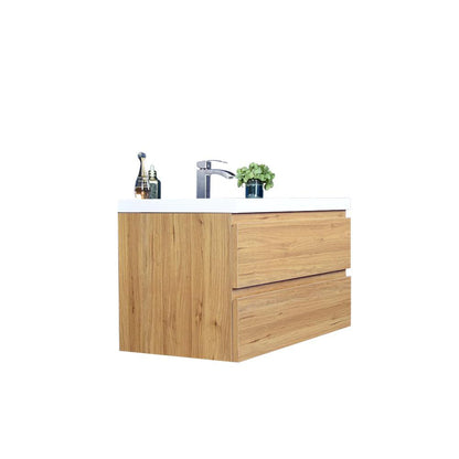 Moreno Bath Bohemia Lina 42" Nature Oak Wall-Mounted Vanity With Single Reinforced White Acrylic Sink