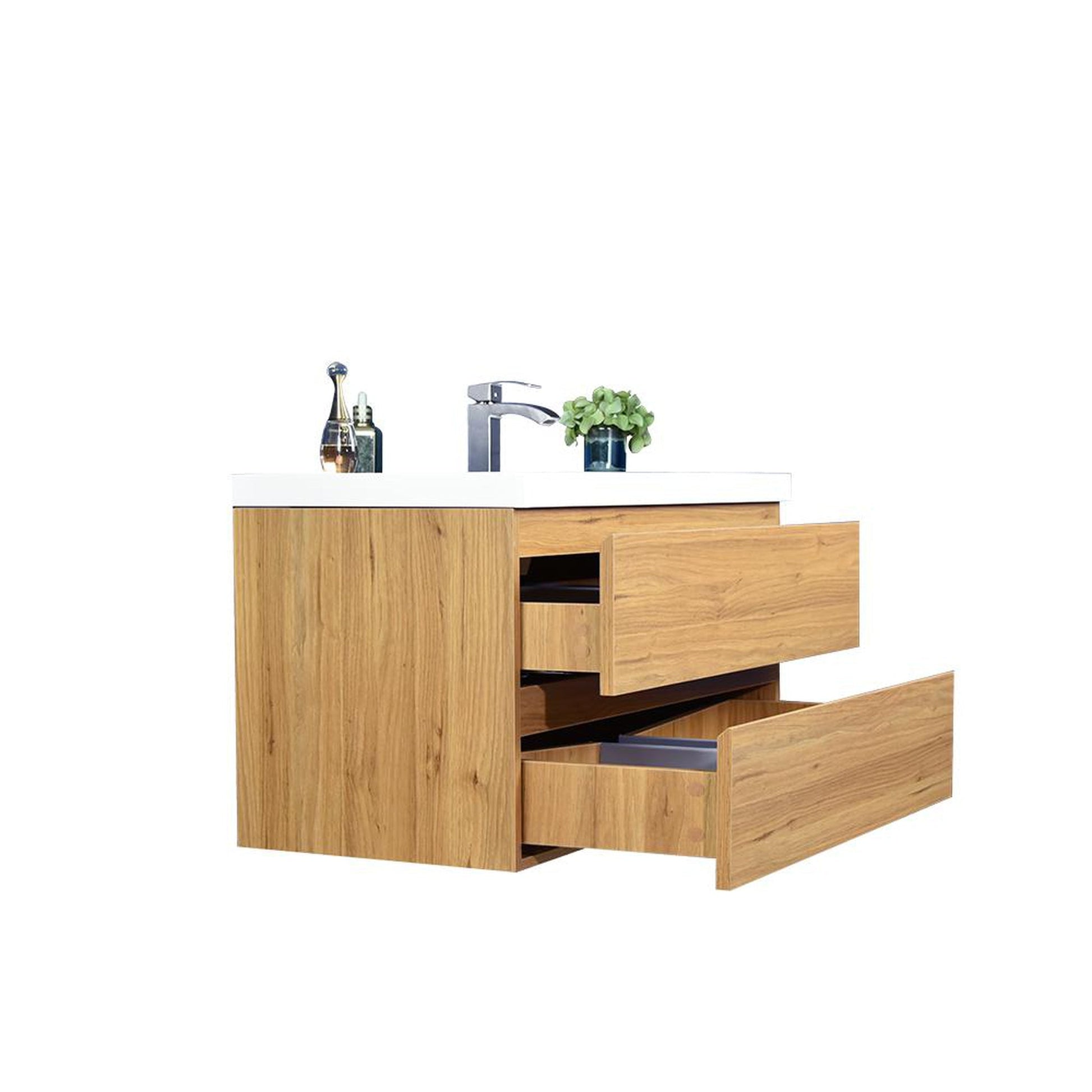 Moreno Bath Bohemia Lina 42" Nature Oak Wall-Mounted Vanity With Single Reinforced White Acrylic Sink