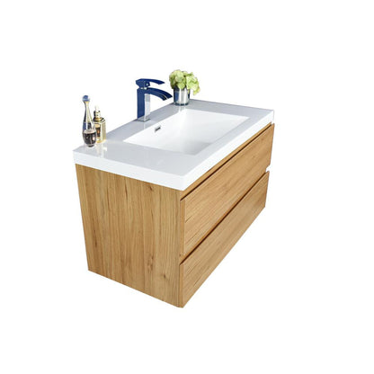 Moreno Bath Bohemia Lina 42" Nature Oak Wall-Mounted Vanity With Single Reinforced White Acrylic Sink