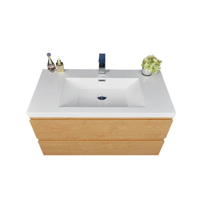 Moreno Bath Bohemia Lina 42" New England Oak Wall-Mounted Vanity With Single Reinforced White Acrylic Sink