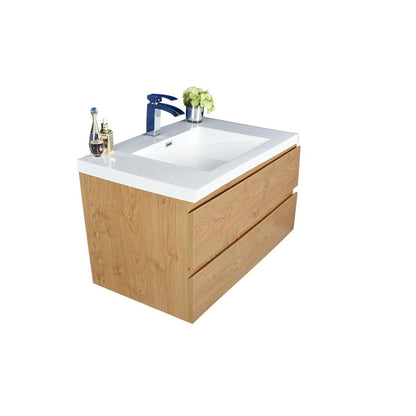 Moreno Bath Bohemia Lina 42" New England Oak Wall-Mounted Vanity With Single Reinforced White Acrylic Sink