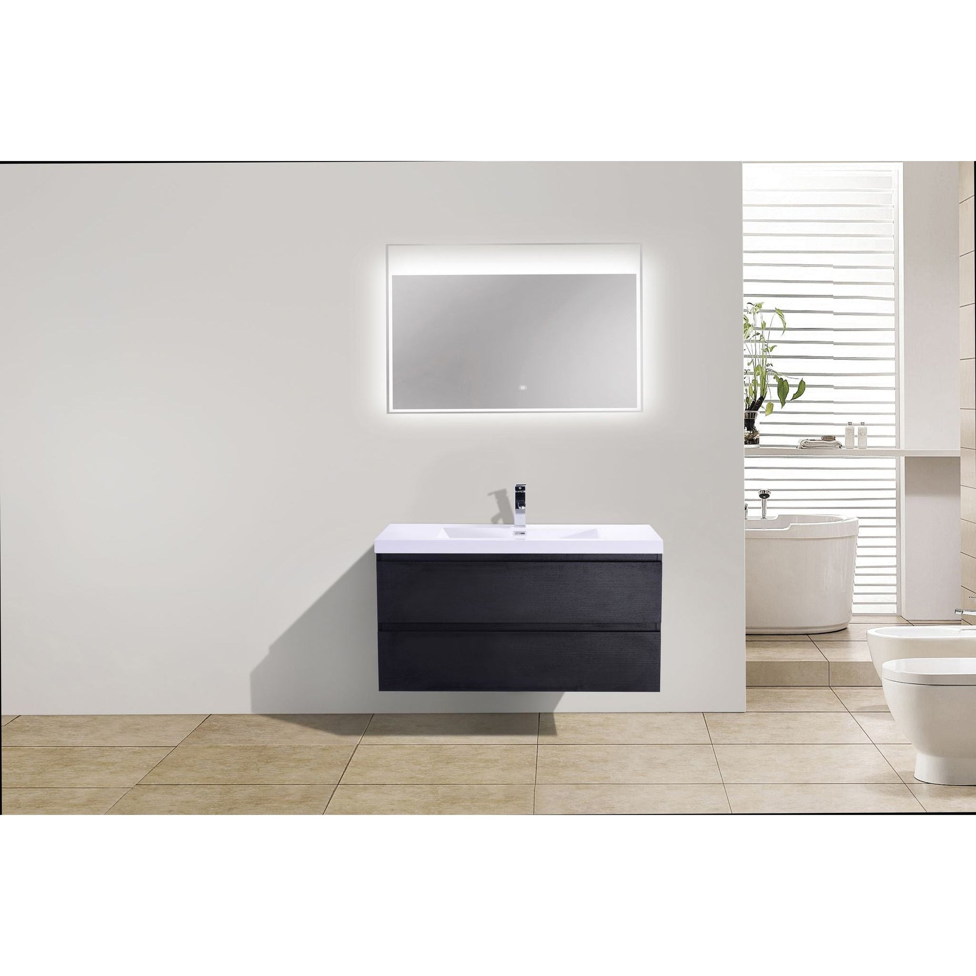 Moreno Bath Bohemia Lina 42" Rich Black Wall-Mounted Vanity With Single Reinforced White Acrylic Sink