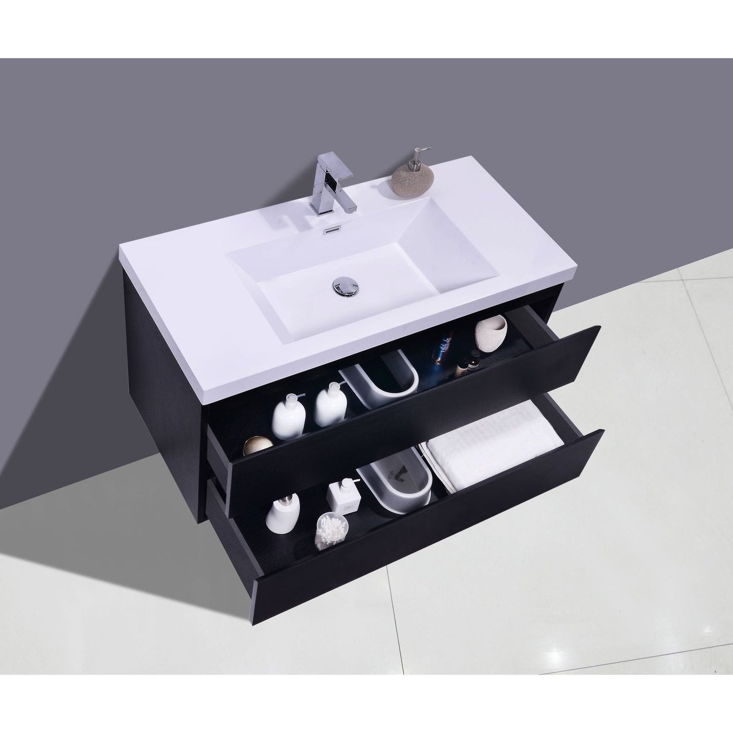 Moreno Bath Bohemia Lina 42" Rich Black Wall-Mounted Vanity With Single Reinforced White Acrylic Sink