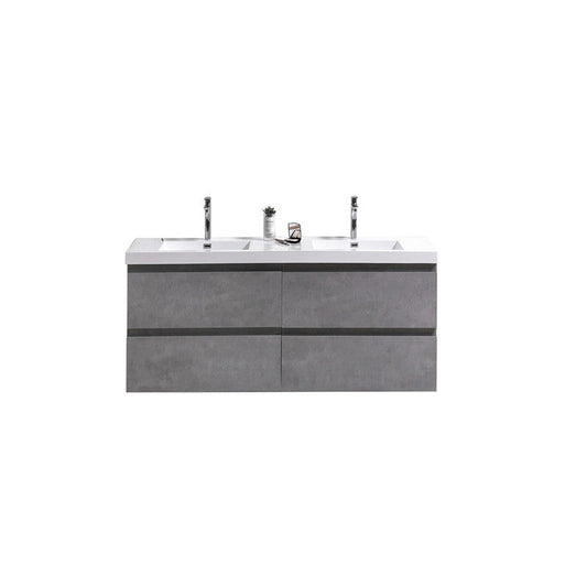 Moreno Bath Bohemia Lina 48" Cement Gray Wall-Mounted Vanity With Double Reinforced White Acrylic Sinks