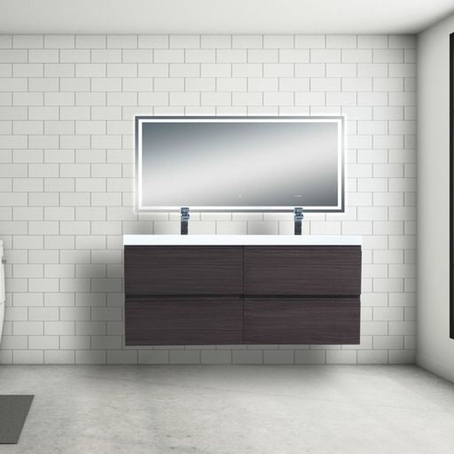 Moreno Bath Bohemia Lina 48" Dark Gray Oak Wall-Mounted Vanity With Double Reinforced White Acrylic Sinks