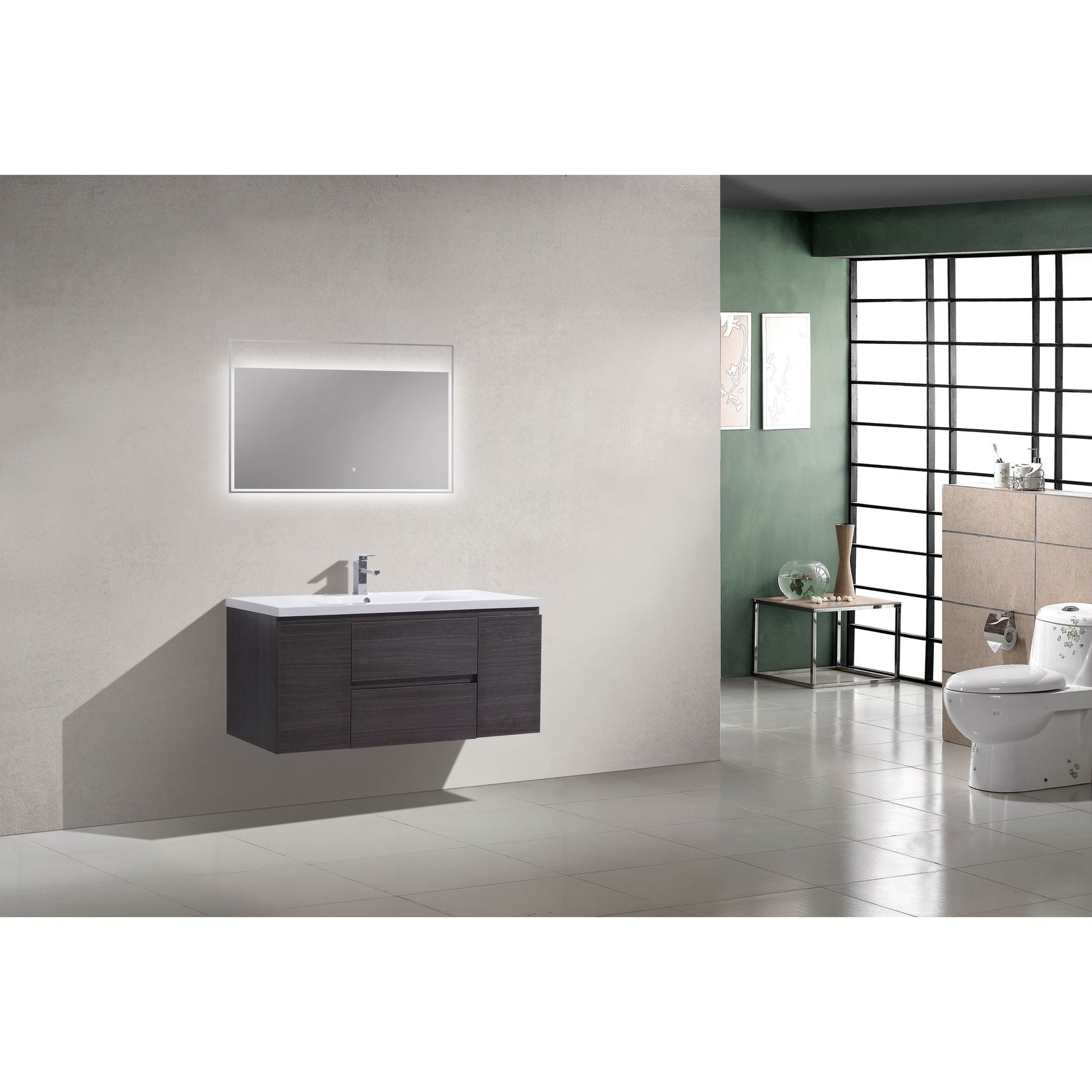 Moreno Bath Bohemia Lina 48" Dark Gray Oak Wall-Mounted Vanity With Single Reinforced White Acrylic Sink