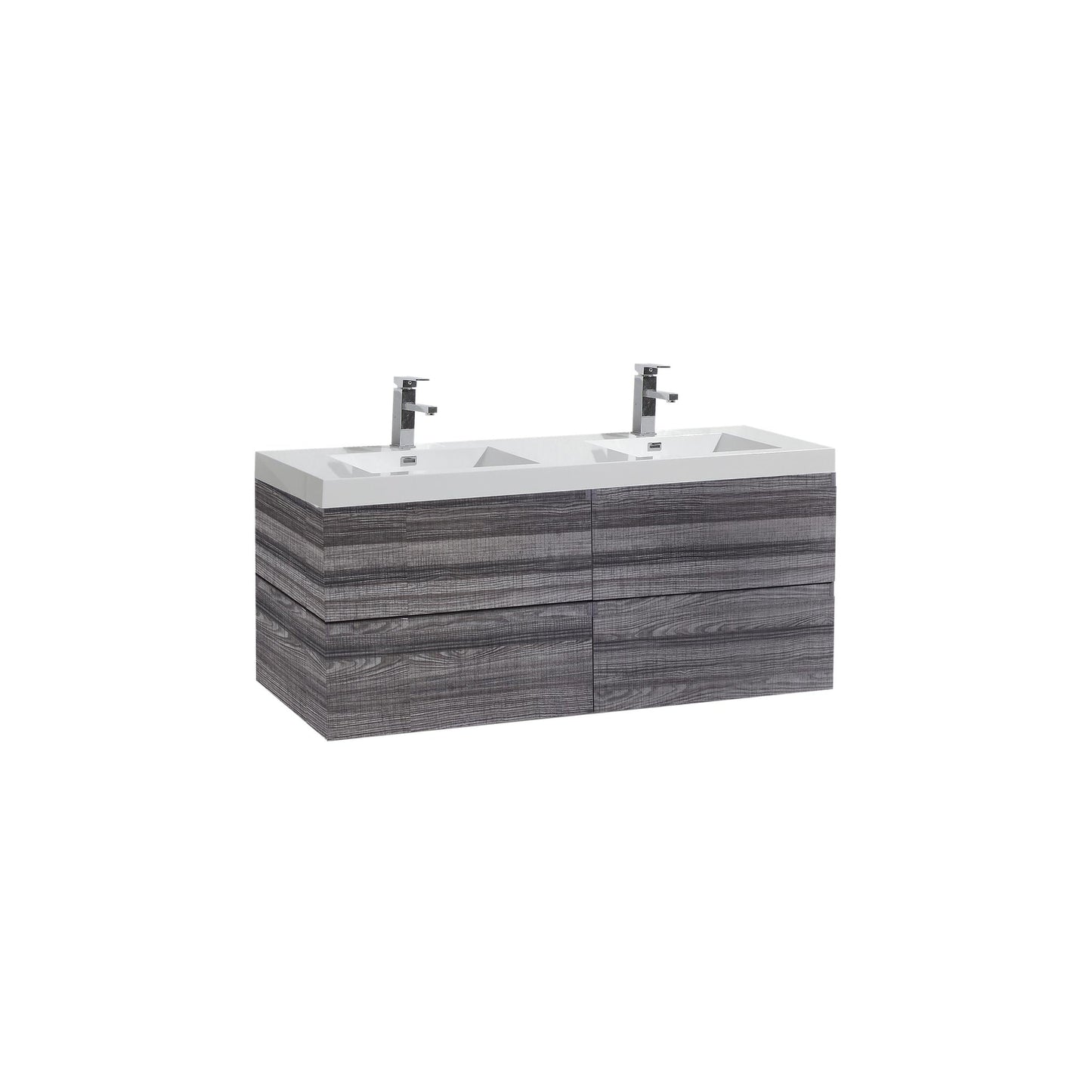 Moreno Bath Bohemia Lina 48" High Gloss Ash Gray Wall-Mounted Vanity With Double Reinforced White Acrylic Sinks