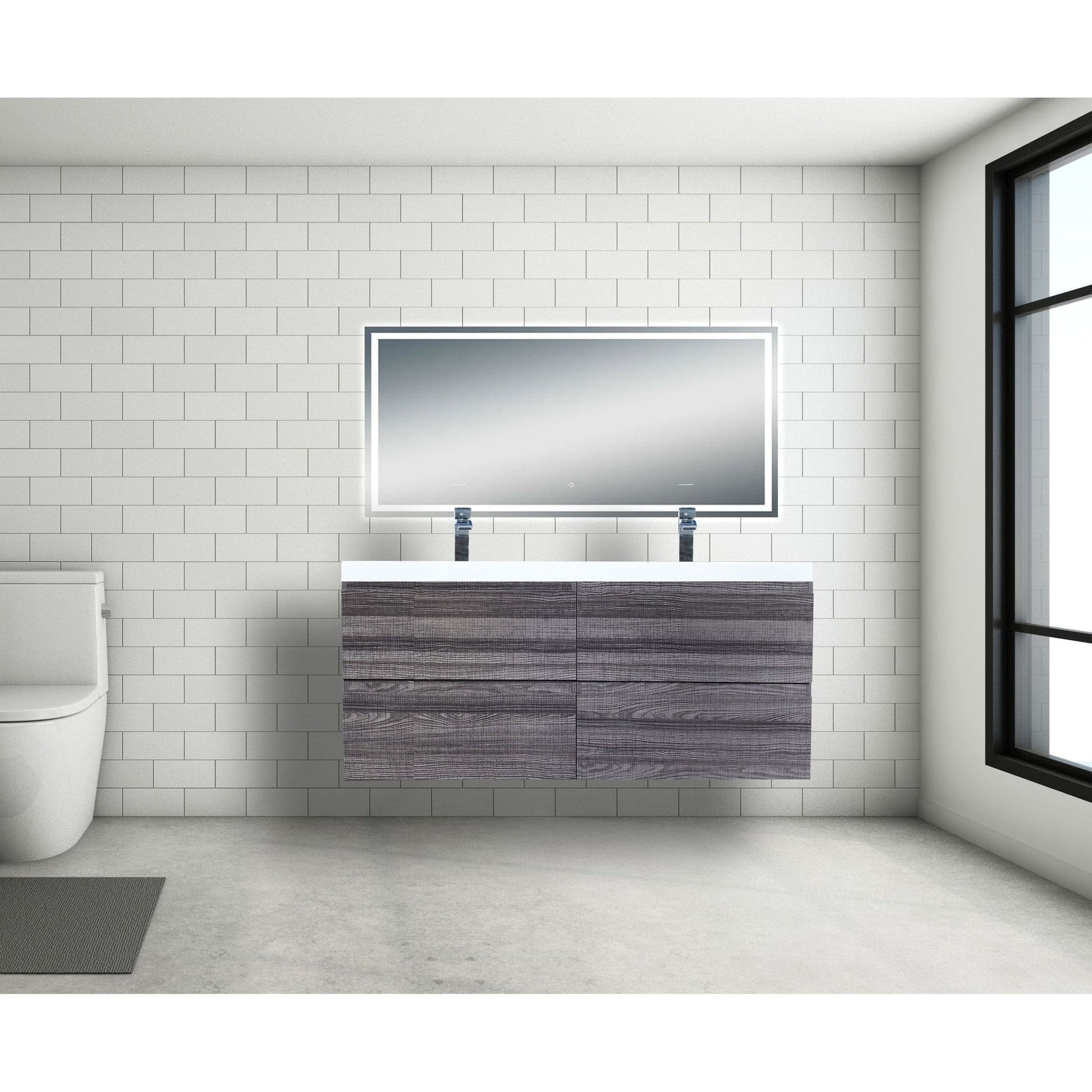 Moreno Bath Bohemia Lina 48" High Gloss Ash Gray Wall-Mounted Vanity With Double Reinforced White Acrylic Sinks