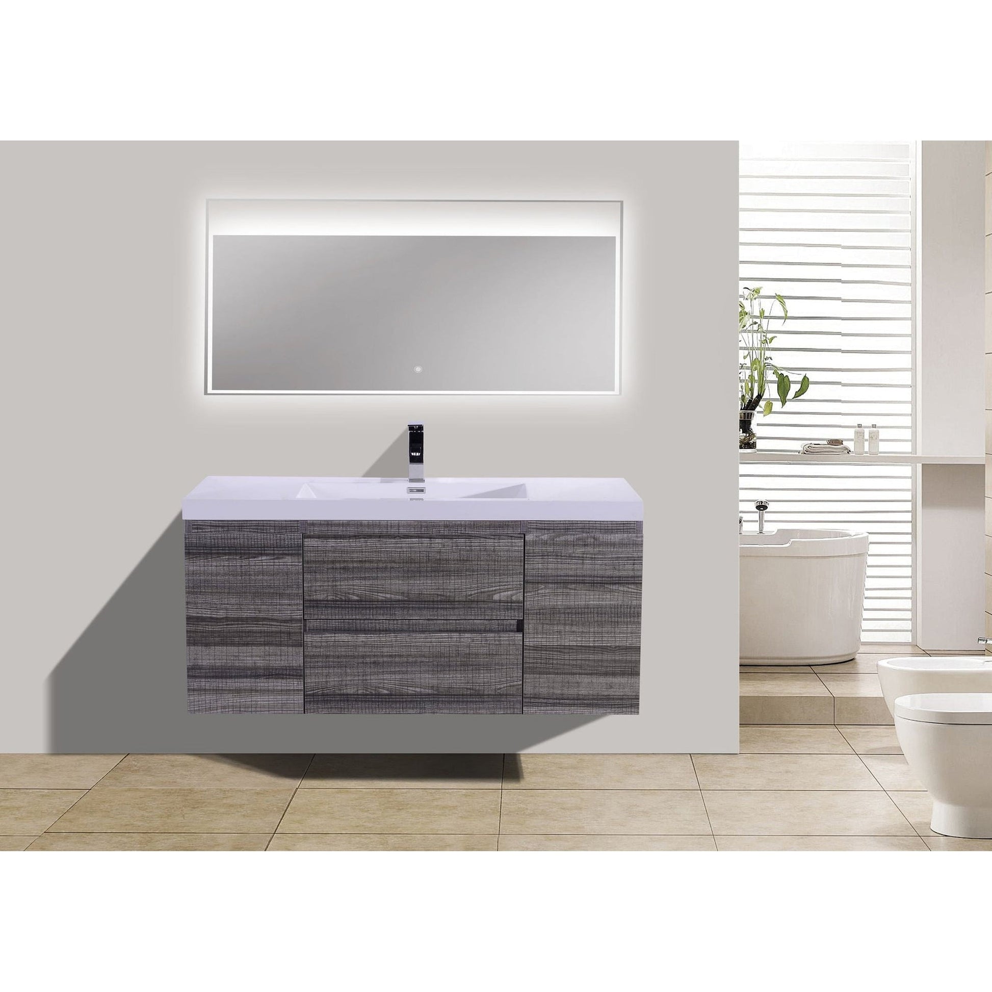 Moreno Bath Bohemia Lina 48" High Gloss Ash Gray Wall-Mounted Vanity With Single Reinforced White Acrylic Sink