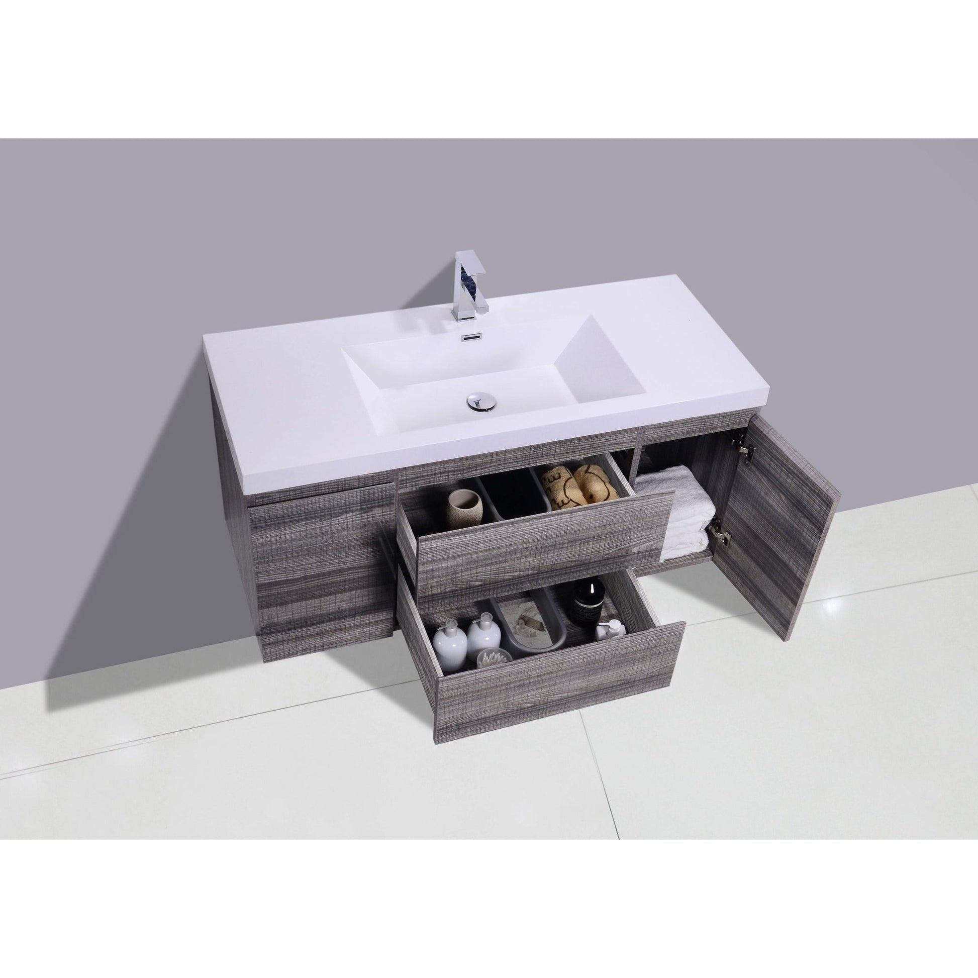 Moreno Bath Bohemia Lina 48" High Gloss Ash Gray Wall-Mounted Vanity With Single Reinforced White Acrylic Sink
