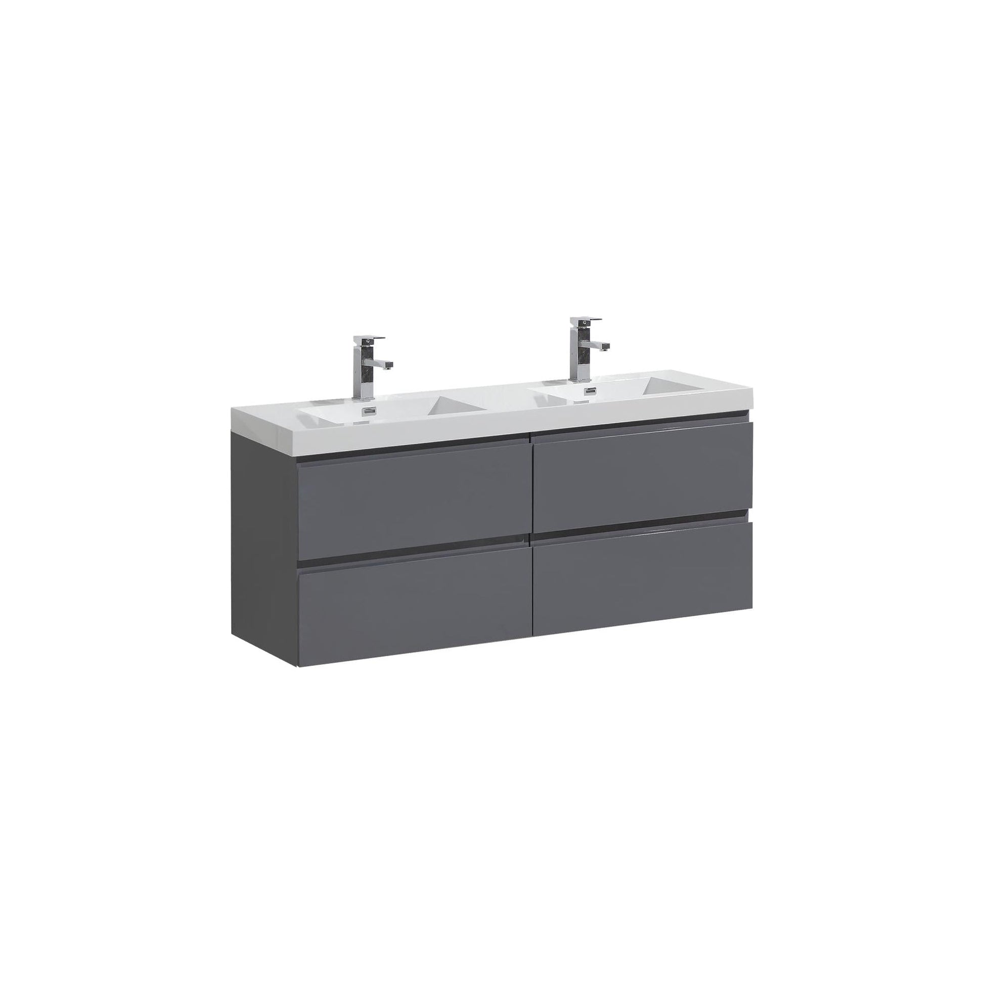 Moreno Bath Bohemia Lina 48" High Gloss Gray Wall-Mounted Vanity With Double Reinforced White Acrylic Sinks