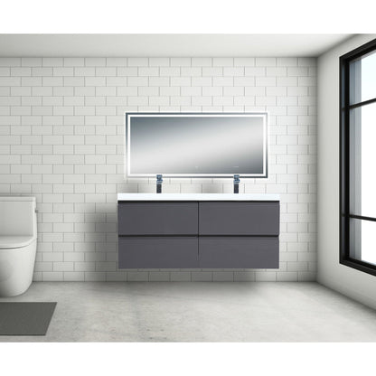 Moreno Bath Bohemia Lina 48" High Gloss Gray Wall-Mounted Vanity With Double Reinforced White Acrylic Sinks