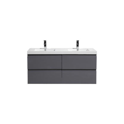 Moreno Bath Bohemia Lina 48" High Gloss Gray Wall-Mounted Vanity With Double Reinforced White Acrylic Sinks