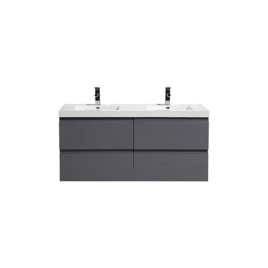 Moreno Bath Bohemia Lina 48" High Gloss Gray Wall-Mounted Vanity With Double Reinforced White Acrylic Sinks