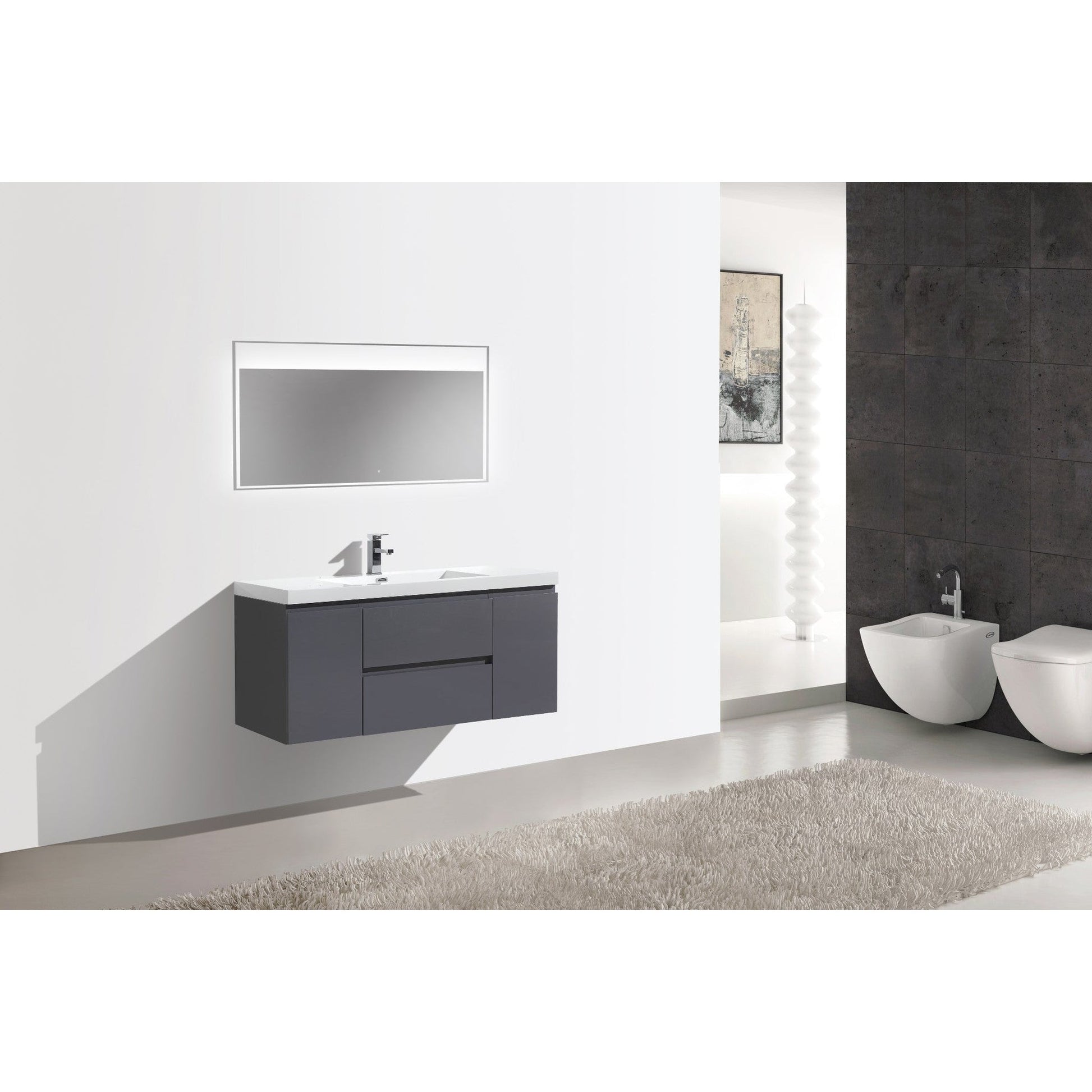 Moreno Bath Bohemia Lina 48" High Gloss Gray Wall-Mounted Vanity With Single Reinforced White Acrylic Sink